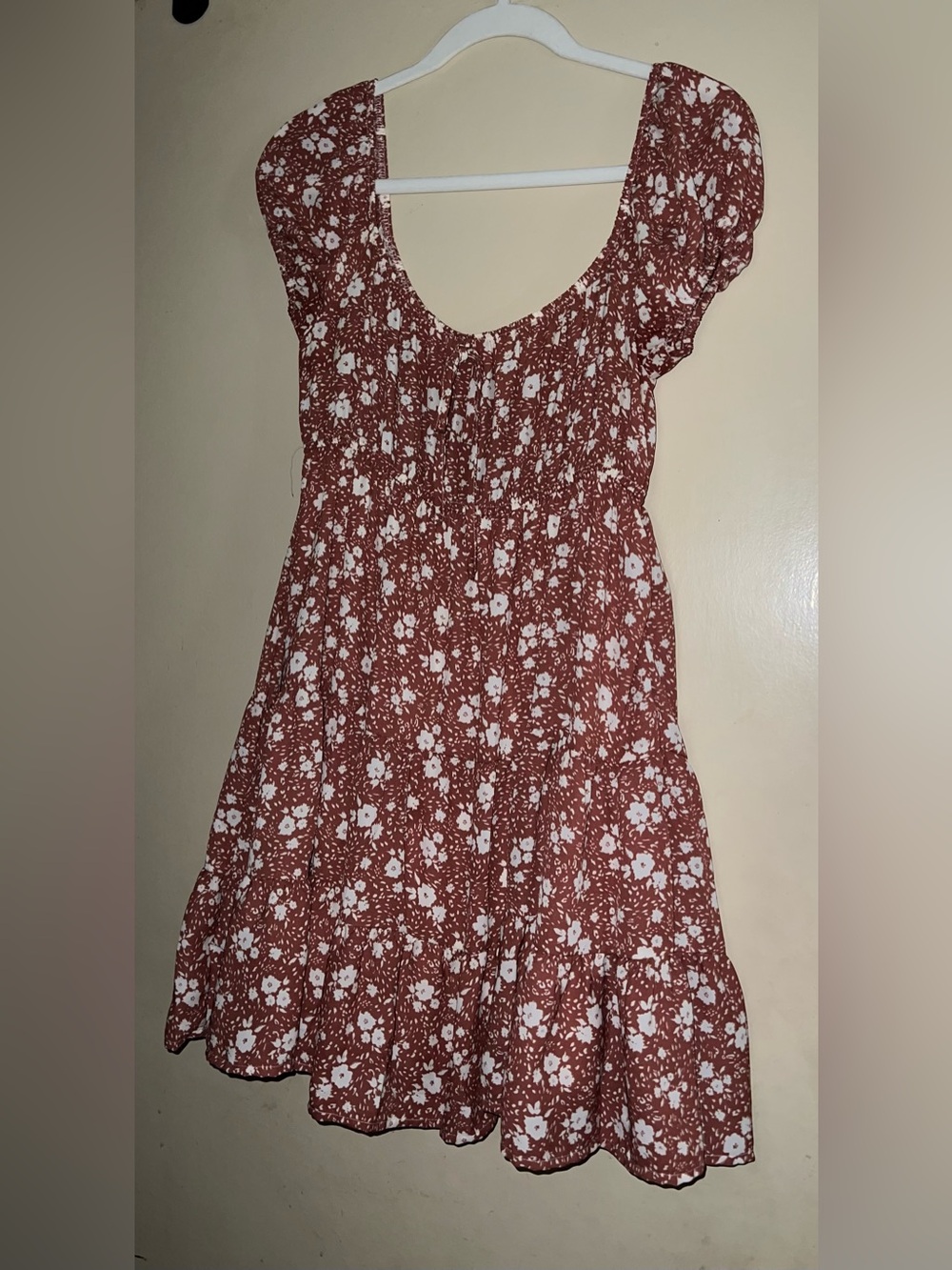 mine Rust Floral Smocked Short Sleeve Dress